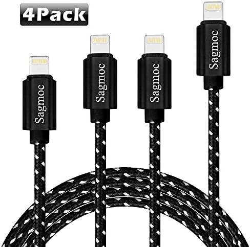 Sagmoc Lightning Cable,iPhone Cable iPhone Charger 4Pack 3FT 6FT 6FT 10FT Extra Long Nylon Braided USB Charging for iPhone 7/7 Plus/6/6 Plus/6S/6S Plus,SE/5S/5,iPad,iPod Nano 7 (Black+White)
