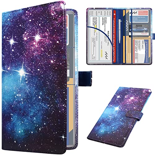 DMLuna Car Registration and Insurance Holder, Leather Vehicle Card Document Glove Box Organizer, Auto Truck Compartment Accessories for Essential Information, Driver License Cards, Blue Sky