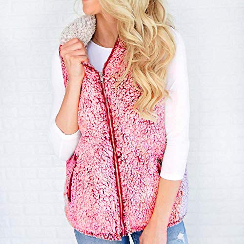 YOMXL Women Zip Up Faux Fur Fleece Vest Winter Warm Sleeveless Winter Warm Jacket Stand Collar Padded Puffer Vest