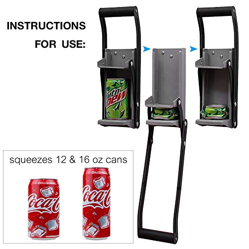 ShineMe 16 oz & 12 oz Metal Can Crusher & Bottle Opener, Heavy Duty Large Metal Wall Mounted Soda Beer Smasher Recycling Tool - Grey