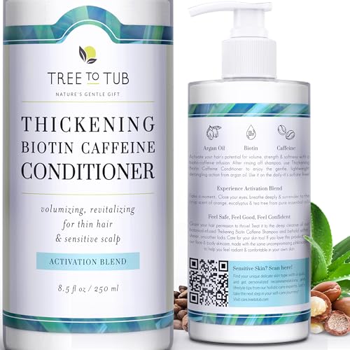 Tree to Tub Biotin Conditioner - Activating Caffeine for Fuller Hair, Thickening Conditioner for Women & Men for Dry Damaged Hair, Sulfate Free w/Organic Argan Oil & Aloe