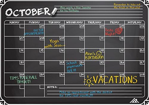 Flat Harmony Magnetic Chalkboard Calendar (12x17") - Extra-Large Dry Erase Monthly Refrigerator Calendar for Organization, Meal Planning and Classrooms