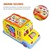 SGILE Activity Musical School Bus Xmas Gift Toy with Omni-directional Auto-Sensing Wheel, Multiple Games Light and Various Animal Sounds
