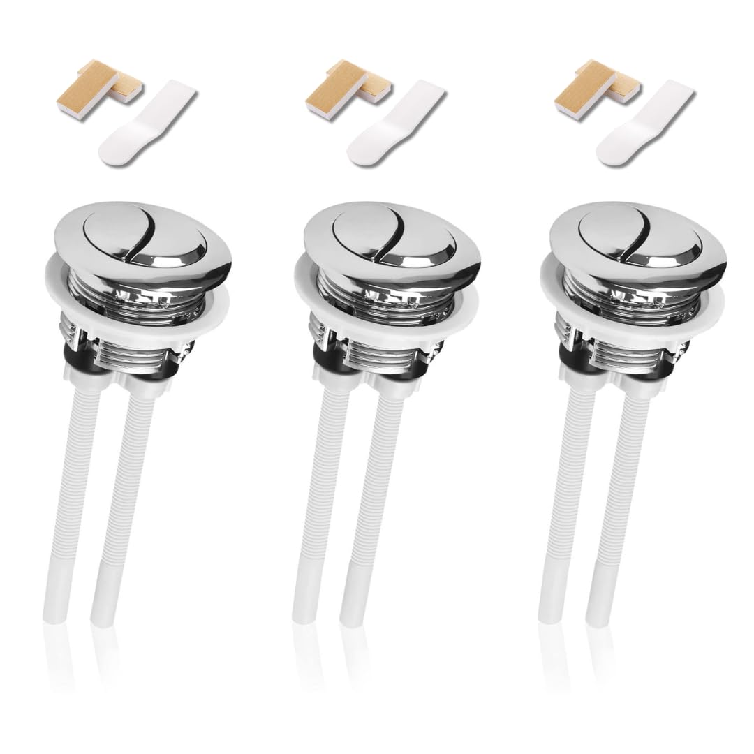 Brush & Style [3 Pieces] Double Flush Push Button for Toilet Cistern – Universal Replacement Toilet Button with Diameter 38 mm – Compatible with 38 – 43 mm Toilet Tanks – Bathroom Accessory