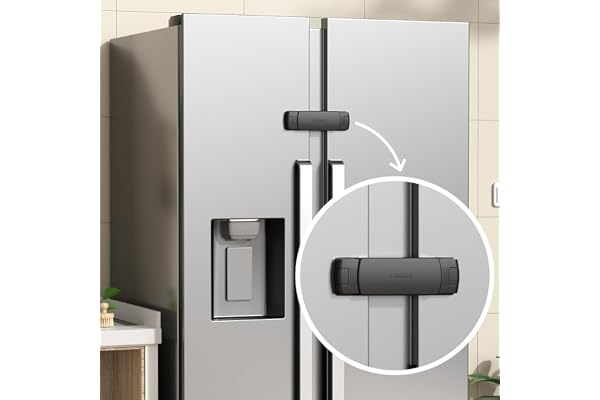 EUDEMON Latest French Fridge Lock French Door Refrigerator/Freezer Lock Apply to Max 3.54"(90mm) Two Door Gap Distance for Ki