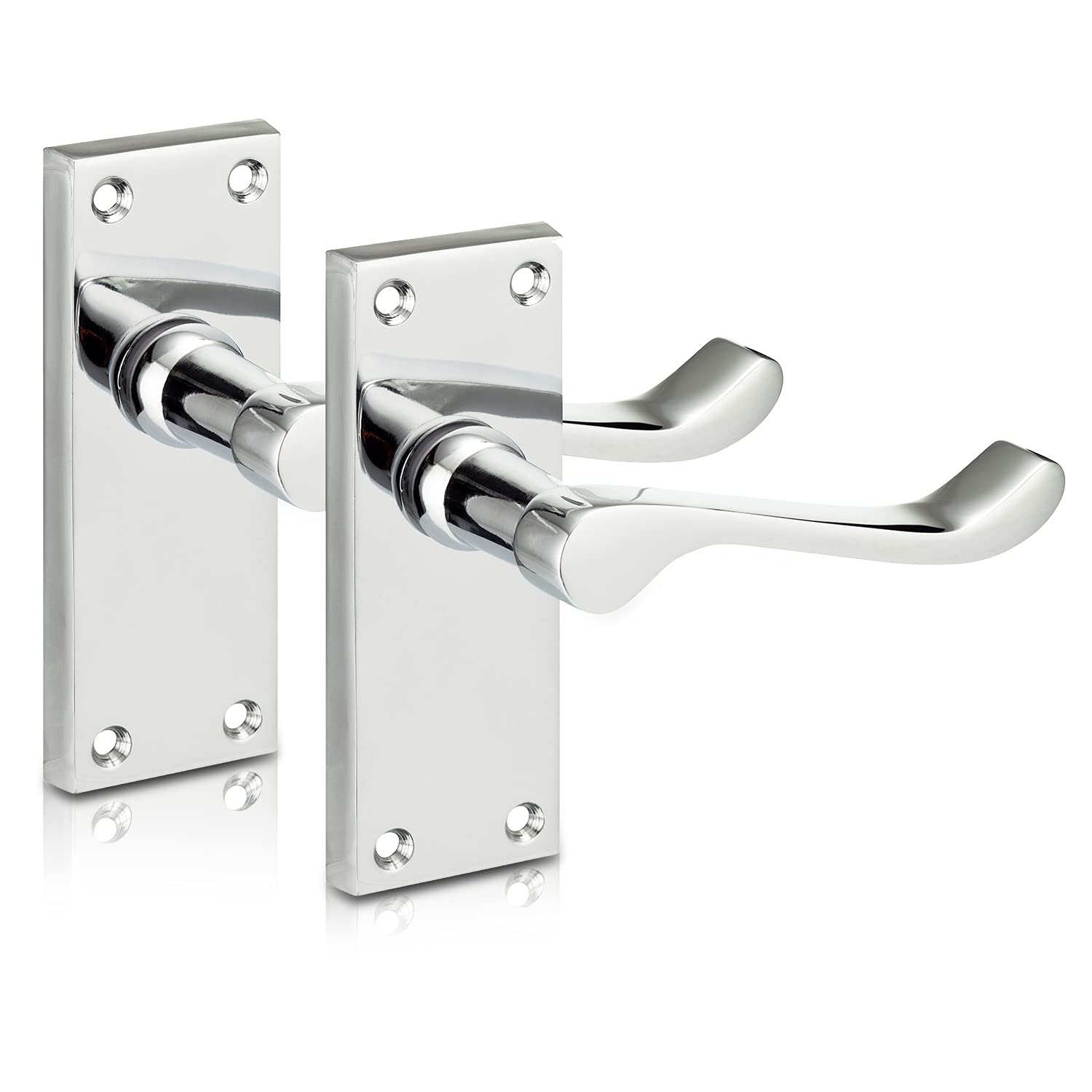 XFORT Chrome Elegance Range Polished Chrome Victorian Scroll Lever Latch Handles, Polished Chrome Backplate Door Handles, Contemporary Design for Internal Wooden Doors (1 Pair)
