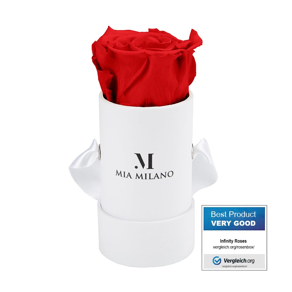 Mia Milano ® Rose box with 4 Infinity roses | Flowerbox (gift box for Valentine's Day) preserved flowers 5 years durable (Small White - Red)