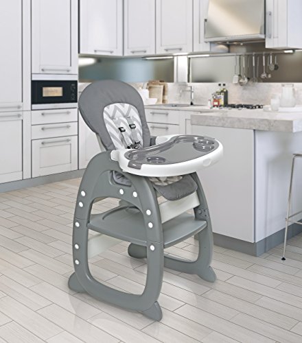 Badger Basket Envee II Baby High Chair with Playtable Conversion, Gray/White
