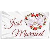 Cayyon Just Married Flag Banner Outdoor Indoor Decoration Flag 3x5Feet Double Stitched Polyester with Brass Grommets (rose)