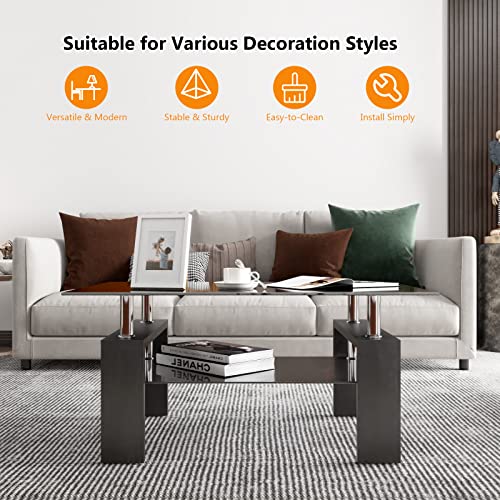 Tangkula Rectangle Glass Coffee Table, 2Tier Tea Table w/Tempered