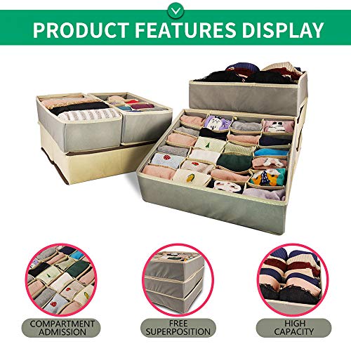 meqution Closet Underwear Organizer,Foldable Storage Box Drawer Divider Kit Set of 4 for Underwear,Bras,Socks,Ties, Scarves(Gray) - Thumbnail 3