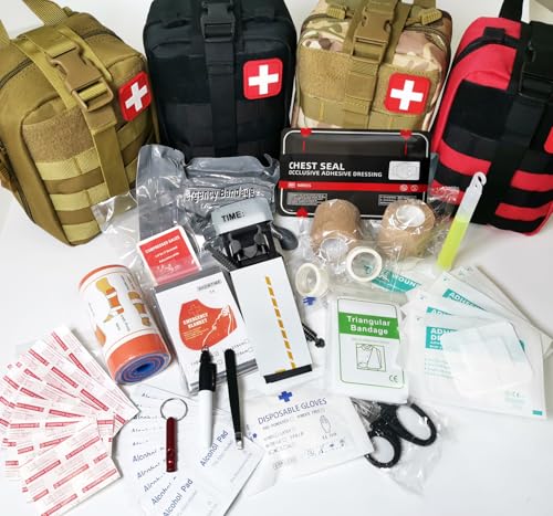 Kit IFAK de trauma con torniquete de combate | Sello de pecho ventilado | vendaje israelí | gasa comprimida | vendajes de control de sangrado for emergency, camping, hunting, hiking (Negro)