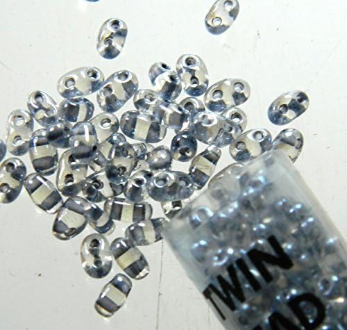 Grey Color Lined 2.5x5mm 2 Hole Twin Beads Czech Glass Seed Beads 23 Gram Tube