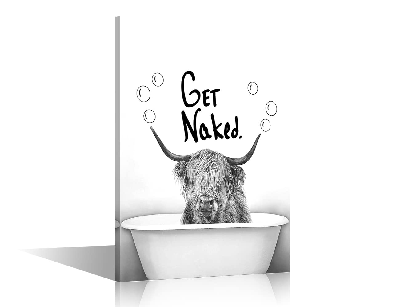 Bathroom Canvas Wall Art Black And White Artwork Farm Highland Cow in Bathtub Wall Picture Print Modern Giclee Wall Decor Artwork for Wall Decoration Ready To Hang 12x18inch (30x45cm) — image 1