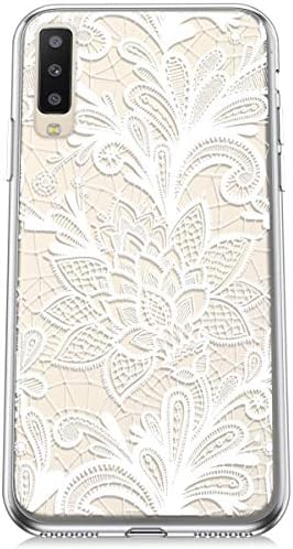 Qjuegad Compatible for Samsung Galaxy A50 Case, Hybrid Transparent Clear Ultra Thin Slim Fit Cases White Lace Flower Design Soft TPU Protective Back Bumper Phone Cover