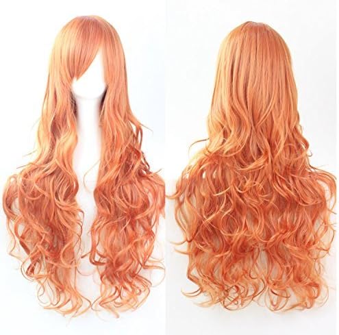 Womens/Ladies 80cm Orange Color Long CURLY Cosplay/Costume/Anime/Party/Bangs Full Sexy Wig (80cm,Curly Orange)