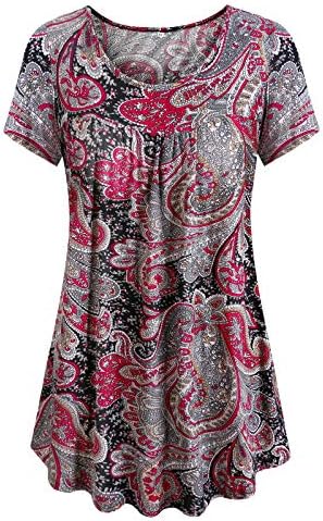 Gessy Womens Printed T Shirts Crew Neck Short Sleeve Stretchy Blouse Tunic Top