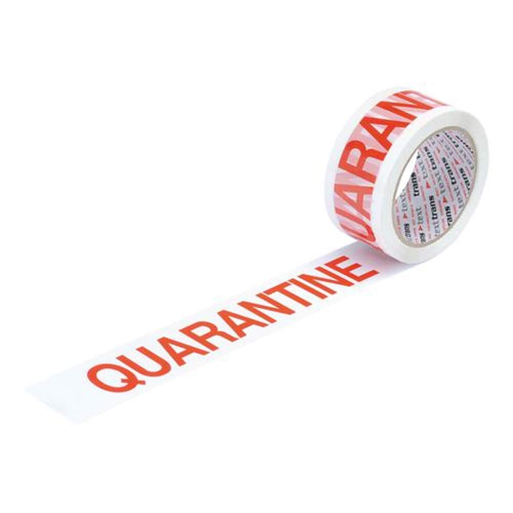 Printed Tape Quarantine Polypropylene 50mm x 66m Red on White [Pack of 6]