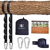 pys Tree Swing Straps Kit-Two Adjustable (20loops Total) Straps Hold 2000lbs Two Heavy Duty Carabiners (Stainless Steel),Easy & Fast Swing Hanger Installation to Tree, 100% Non-Stretch (Black, 10FT)