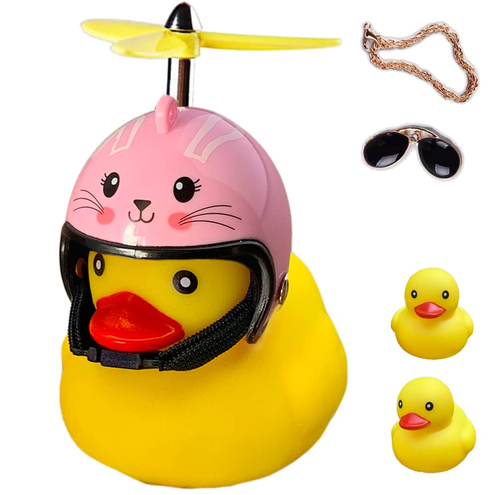 ACEDOAMARE Duck Bike Bell, Cute Rubber Yellow Duck Bicycle Accessories with LED Light Propeller Helmet Squeeze Horns for Cycling Motorcycle Car Handlebar Bicycle (Pink Rabbit)