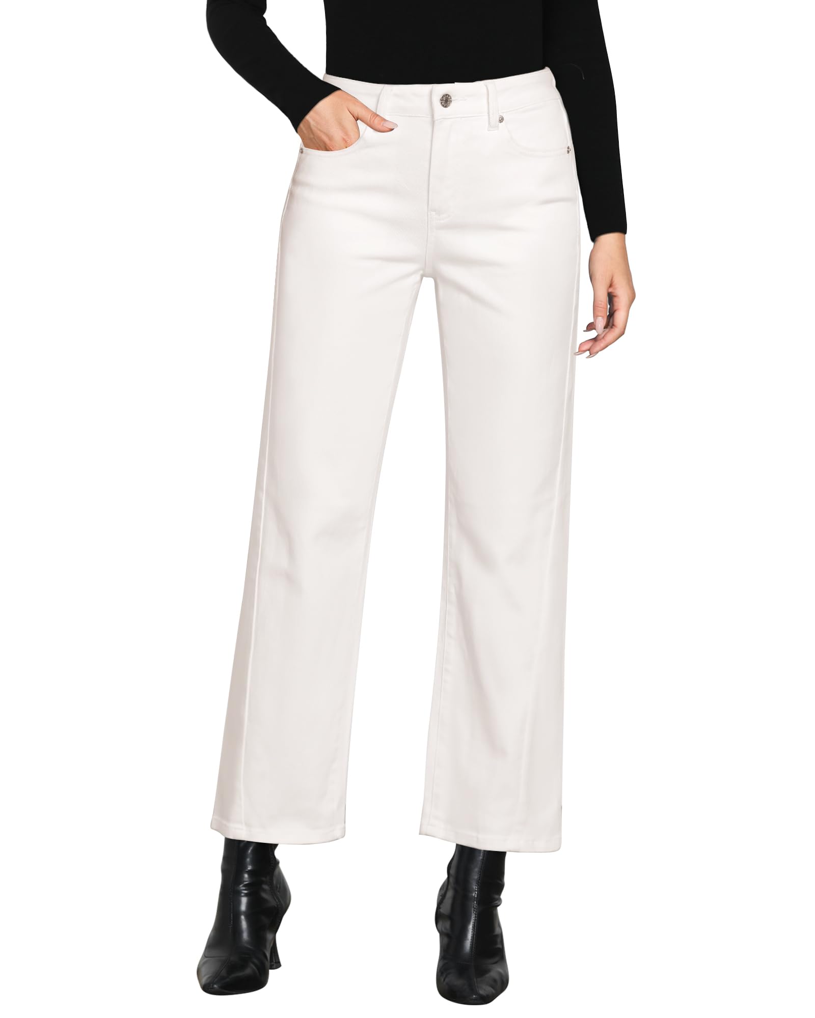 View 1 of **used****GRAPENT Womens Wide Leg Jeans High Waisted Trousers Women 90S Jeans Womens Jeans High Waisted Western Jeans for Women Ankle Pants for Women Casual Summer Color Cream White Large Size 12 to 14