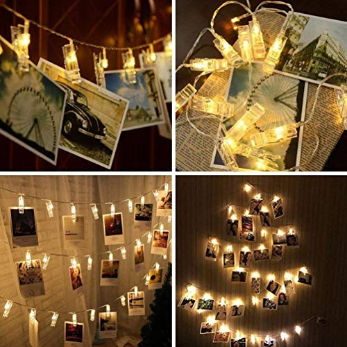LiyuanQ 40 LED Photo Clip String Lights with Remote, 8 Modes Indoor Fairy String Lights for Hanging Photos Pictures Cards and Memos, Ideal Gift for Bedroom Decoration (USB Operated, Warm White)