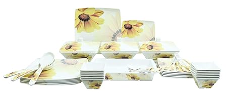 Bataniya Melamine Square Shaped Dinner Set with Everlasting Shiny Print - 46 Pieces