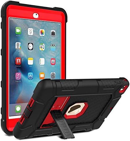 New iPad 9.7 2017 Case, iPad 9.7-inch 2018 AMENQ iPad 9.7 inch Kids Proof Hybrid 3 IN 1 Heavy Duty with Rugged Silicone Protective Portabel Stand Cover for Tablet iPad 5th Generation [Red / Black]