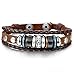 Besteel 2PCS Vintage Genuine Leather Bracelet for Men CZ Brown Adjustable Bangle Braided Bracelet, 7.3-8.5 inches