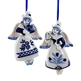Kurt Adler 4-Inch Blue White Porcelain Angel Ornament 2 Assorted