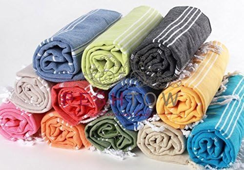 PESHTOW - SET OF 6 Hammam Bath Towels, Traditional Peshtemal Design for Bathrooms, Beach, Sauna, Ultra-Soft, Fast-Drying 37x70" 100% Natural Cotton