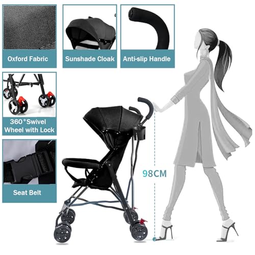 GGEROU Baby Lightweight Stroller,Compact Travel Stroller for Airplane with One-Click Fold - Compact Strollers with Canopy,Foldable Umbrella Stroller for Toddlers,Age 6 Months & Above (Large Canopy)