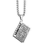 Caiyao Holy Bible Book Pendant Necklace Openable Prayer Bible Verse Religious Christian Necklace for Men and Women