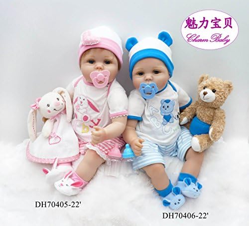 Charm Baby 22 Inch/55cm Soft Silicone Vinyl Head & Limbs, Soft Body Pink Reborn Baby Girl Realistic Looking Newborn Doll with Magnetic Mouth & A Plush Blankie Rabbit