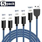 KRISLOG MFi Certified iPhone Charger, Lightning Cable 5Pack-3/3/6/6/10ft Durable High Spped Nylon Braided USB Fast Charging&Syncing Cord Compatible iPhone Xs MAX XR 8 8 Plus 7 7 Plus 6s 6s Plus More