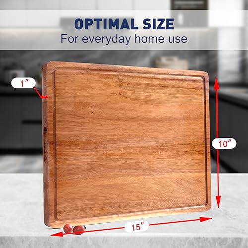 COCOBOSS Premium Acacia Wood Cutting Board for Kitchen Wood Chopping Board - with Juice Slot and Convenient Handles (Medium 15\