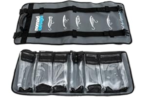 Nomad Design Lure Roll - Large & Medium Sizes with 10 and 6 Pockets Respectively, Portable Waterproof Tarpaulin Fish Lure Bag - Heavy Duty PVC Window, Mesh Cleaning & Drying Tabs