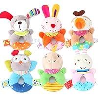 FLORMOON Baby Wrist Rattles - Infant Developmental Hand Grip Baby Toys - Cute Stuffed Animal with Sound for 3, 6, 9, 12 Months and Newborn (1 Pack, Random Pattern)