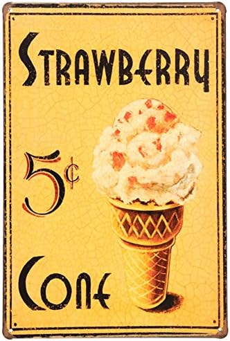 BETOP HOUSE Strawberry Ice-Cream Cone Wall Decoratin Tign Sign 8 by 12 Inches (TP0001)