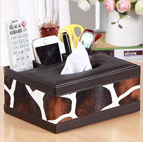 Eskyshop Multi-Function PU Leather Pen Pencil Remote Control Tissue Box Cover Holder Desk Storage Box Container for Home and Office Organizer (Brown & White)