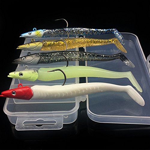 Zantec 5pcs Plombs Leurres De Pêche De Tête Ensemble 22g 11cm Appâts Artificiels Doux Avec Hameçon Pour La Pêche En Eau Salée Et En Eau Douce