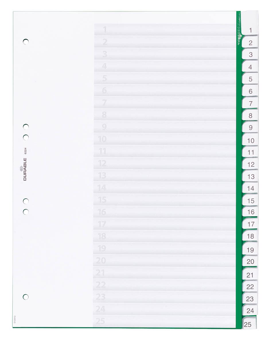 Durable 622405 Blank Index File with Sealed Tabs and 25 Insert Labels for A4 Sheets - Green