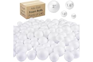 Evershine 240 Pack Craft Foam Ball, White Smooth Craft Foam Polystyrene Balls for DIY Craft and Art School Project Sizes: .8’’, 1.2’’, 1.6’’, 2’’