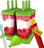 Popsicle Molds Set - BPA Free - 6 Ice Pop Makers + 1 Extra Mold + Silicone Funnel + Cleaning Brush + Recipes E-book - by Lebice.