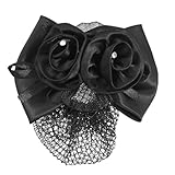 SODIAL(R) Black Polyester Bow Ribbon Metal Barrette Snood Net Bun Cover Hair Clip for Women