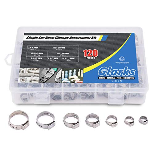 Glarks 120Pcs 721mm 304 Stainless Steel Single Ear Hose Clamps