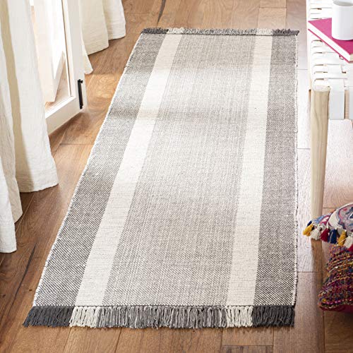 SAFAVIEH Montauk Collection Runner Rug - 2'3" x 7', Ivory & Grey, Handmade Flat…