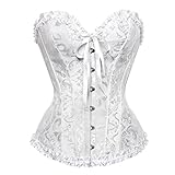 Frawirshau Women's Lace Up Boned Overbust Corset Bustier Bodyshaper Top White XL