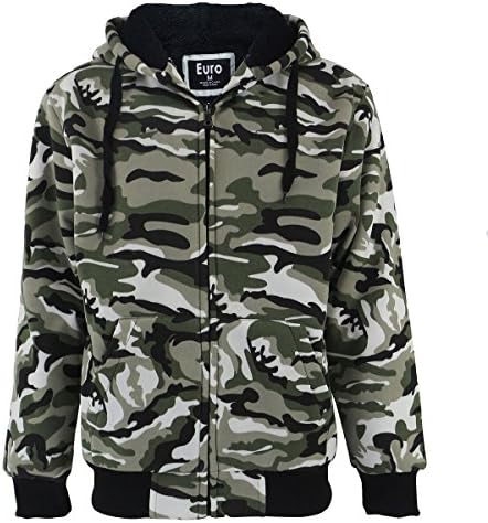 Eurogarment Camo Fleece Hoodie for Men Heavyweight Sherpa Lined Full Zip Up Mens Winter Warm Sweatshirts Jacket