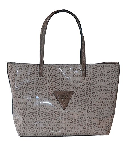 GUESS Signature Patent Liberate Tote Bag Shoulder Handbag Purse Brown